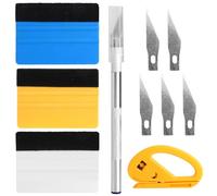 LOLANIUT Tergivetro per pellicola - 3 pezzi: tergivetro con bordo in feltro e coltello di precisione con manico in alluminio, 5 lame di ricambio, coltello di sicurezza, strumento professionale