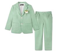 LOLANTA 2 Pezzi Completo Giacca e Pantaloni in Lino per Bambino, Abito Cerimonia Elegante Bambino, Ragazzi Paggetto Matrimoni Battesimo Abito in Lino Suit Set, Aneto Verde, 5-6 Anni, 120