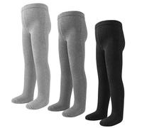LOLANTA 3 paia di collant in maglia per neonate, collant scolastici semplici a coste, Nero/Grigio/Grigio chiaro, 1-3 anni, S