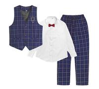 LOLANTA 4 Pezzi Ragazzo Panciotto Elegante da Completo,Gilet Panciotto da Cerimonia, Set de Gilet,Camicia,Pantaloni, Papillon(3-4 Anni,Blu,Tag 100)