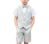 LOLANTA 4PZ Completo Cerimonia Bambino, Abito Bimbo Estivo con Gilet Pantalone Camicia e Papillon, 10-11 Anni, Grigio, Tag 150
