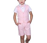 LOLANTA 4PZ Completo Cerimonia Bambino, Abito Bimbo Estivo con Gilet Pantalone Camicia e Papillon, 2-3 Anni, Rosa, Tag 90