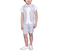 LOLANTA 4PZ Completo Cerimonia Bambino, Abito Bimbo Estivo con Gilet Pantalone Camicia e Papillon, 8-9 Anni, Grigio, Tag 140