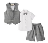LOLANTA 4PZ Completo Cerimonia Bambino, Abito Elegante Bimbo Estivo con Gilet Pantalone Camicia e Papillon, 11-12 Anni, Grigio Scuro, Tag 160