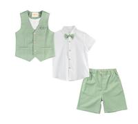 LOLANTA 4PZ Completo Cerimonia Bambino, Ragazzi Paggetto Matrimoni Abito, Bambini Gentiluomo Estate Lino Gilet Pantaloncini Suit Set, Battesimo Prom Compleanno Partywear, Verde, 11-12 Anni, 160
