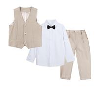 LOLANTA Abito da Cerimonia 4 Pezzi per Bambino, Set di Gilet, Occasione Festa di Matrimonio Compleanno Bambini, Beige, 4-5 Anni, 110