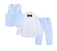 LOLANTA Abito da Cerimonia 4 Pezzi per Bambino, Set di Gilet, Occasione Festa di Matrimonio Compleanno Bambini, Blu, 6-7 Anni, 130