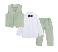 LOLANTA Abito da Cerimonia 4 Pezzi per Bambino, Set di Gilet, Occasione Festa di Matrimonio Compleanno Bambini, Verde, 11-12 Anni, 160