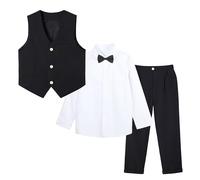 LOLANTA Abito da Cerimonia 4 Pezzi per Bambino, Set di Gilet, Occasione Festa di Matrimonio Compleanno Bambini, Nero, 12-13 Anni, 170