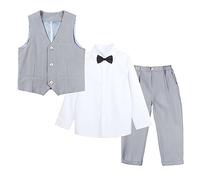 LOLANTA Abito da Cerimonia 4 Pezzi per Bambino, Set di Gilet, Occasione Festa di Matrimonio Compleanno Bambini, Grigio, 8-9 Anni, 140