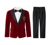 LOLANTA Abito da Cerimonia in Velluto Rosso per Bambino - Completo Elegante con Giacca, Pantaloni, Camicia e Papillon (Rosso, 5-6 Anni, 120)