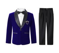 LOLANTA Abito di Velluto per Ragazzi, Completo da Paggetto Blu per Matrimoni, Set di Abiti per Feste e Prom con Blazer, Pantaloni, Camicia e Papillon(Blu, 10-11 Anni, 150)
