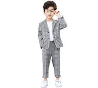 LOLANTA Abito Elegante da Cerimonia per Bambino, Completo Giacca e Pantaloni per Bambino, a Quadri, Grigio Chiaro, 5-6 Anni, 110