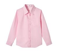 LOLANTA Camicia da Uniforme Scolastica per Bambine, Maniche Lunghe, Blusa con Bottoni e Taschino sul Petto, Antimacchia, Misto Cotone, Rosa, 10-11 Anni, 150