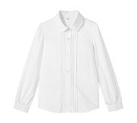 LOLANTA Camicia per Bambine a Maniche Lunghe con Colletto Peter Pan Arricciato, Misto Poliestere Cotone, Camicia da Uniforme Scolastica, Bianco (Colletto alla Peter Pan), 10-11 Anni, 150