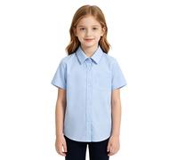 LOLANTA Camicia Scolastica Classica per Ragazze, Blusa a Maniche Corte con Taschino sul Petto, Facile da Curare, Antigomma, Blu, 10-11 Anni, 150