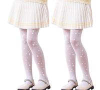 LOLANTA Collant con strass su tutta la superficie per bambine, collant semiopachi scintillanti per danza, feste, spettacoli, 2 paia, Bianco, 9-10 anni, L