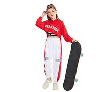 LOLANTA Completi Hip Hop per Bambini in 3 Pezzi, Tuta da Ragazza, Felpa con Cappuccio, Canotta, Pantaloni Jogger, Rosso, 13-15 anni, 170