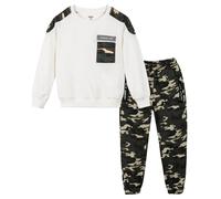 LOLANTA Completo tuta mimetica per bambini, felpa a 2 pezzi e pantaloni cargo, Bianco, 5-6 anni, 120