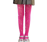 LOLANTA Confezione da 2 collant a rete per ragazze, collant con strass luccicanti per bambini, Calze a rete, Rosso rosa scintillante, 4-8 anni, L