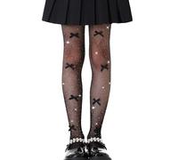 LOLANTA Confezione da 2 collant a rete per ragazze, collant con strass luccicanti per bambini, Calze a rete, Fiocco nero scintillante, 4-8 anni, L