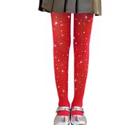 LOLANTA Confezione da 2 collant a rete per ragazze, collant con strass luccicanti per bambini, Calze a rete, Rosso scintillante, 8-13 anni, XL