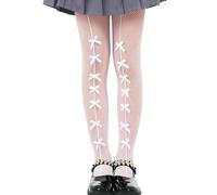 LOLANTA Confezione da 2 collant a rete per ragazze, collant con strass luccicanti per bambini, Calze a rete, Fiocco bianco, 8-13 anni, XL