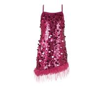 LOLANTA Costume Ballo Paillettes Ragazze Orlo Sfilacciato Staccabile Abito Festa Senza Maniche Abiti Moderni Ballo Sala Abito Carnevaleda Scintillante, Rosa, 7-8 Anni, 130