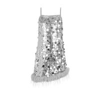 LOLANTA Costume Ballo Paillettes Ragazze Orlo Sfilacciato Staccabile Abito Festa Senza Maniche Abiti Moderni Ballo Sala Abito Carnevaleda Scintillante, Argento, 12-13 Anni, 160