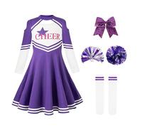 LOLANTA Costume da Cheerleader per Bambini, Uniforme de Cheerleader per Ragazze con Pompones y Calcetines, Disfraz de animadora para el Carnaval de Halloween(Viola,12-13 Anni, 160)