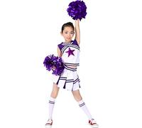 LOLANTA Costume da Ragazza Cheerleader, Carnevale o Evento Sportivo Fancy Dress Up con l'abito di Pom Poms, Viola, 12-13 anni, 170