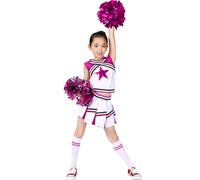 LOLANTA Costume da Ragazza Cheerleader, Carnevale o Evento Sportivo Fancy Dress Up con l'abito di Pom Poms, Rosa, 12-13 anni, 170