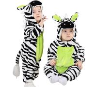 LOLANTA Costume da Zebra per Bambino Unisex, Costume da Animale con Cappuccio per Bambino, Tuta Sindacale in Flanella, 4-5 anni