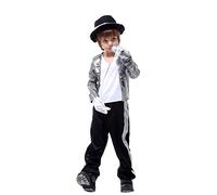 LOLANTA Costumi di Halloween per Ragazzi Michael Jackson Abbigliamento Stage Performance Dancewear, argento, 8-9 anni, XL