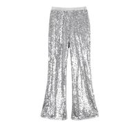 LOLANTA Pantaloni con Paillettes per Bambine, Pantaloni a Zampa d'elefante Scintillanti, Abbigliamento da Festa e Hip Hop, Argento, 10-11 Anni, 150