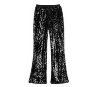 LOLANTA Pantaloni con Paillettes per Bambine, Pantaloni a Zampa d'elefante Scintillanti, Abbigliamento da Festa e Hip Hop, Nero, 10-11 Anni, 150