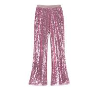LOLANTA Pantaloni con Paillettes per Bambine, Pantaloni a Zampa d'elefante Scintillanti, Abbigliamento da Festa e Hip Hop, Rosa, 10-11 Anni, 150