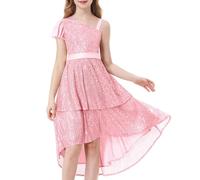 LOLANTA Ragazze Abito di Paillettes Elegante Abito da Festa della Principessa Abiti Scintillanti Senza Maniche, Rosa, 7-8 Anni, 130