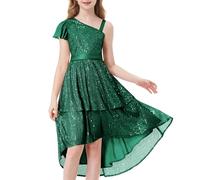 LOLANTA Ragazze Abito di Paillettes Elegante Abito da Festa della Principessa Abiti Scintillanti Senza Maniche, Verde, 7-8 Anni, 130