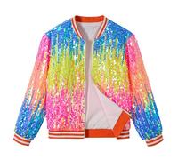 LOLANTA Ragazze Bomber di Paillettes con Tasche, Cerniera, Manica Lunga, Giacche da Baseball Scintillanti per Bambino, Ombre arancione rosa, 8-9 anni, 140