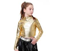 LOLANTA Top Corto Metallizzato da Bambina, Mezza Dolcevita, Maglia da Ballo Scintillante e Scintillante per Hip Hop, Disco, palco e Feste, Oro, 6-7 Anni, 130