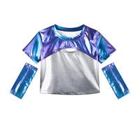 LOLANTA Top Metallizzate Bambina Corpetto Danza Lucido Danza Maglietta Danza Moderno Jazz Hip-Hop Brillanti Top per Ballo con Maniche Metalliche, Blu Viola, 5-6 Anni, 120