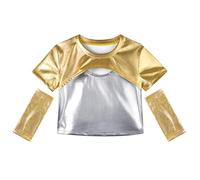 LOLANTA Top Metallizzate Bambina Corpetto Danza Lucido Danza Maglietta Danza Moderno Jazz Hip-Hop Brillanti Top per Ballo con Maniche Metalliche, Oro, 10-11 Anni, 150