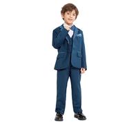 LOLANTA Vestito da Cerimonia Nuziale della Festa Nuziale della Giacca della Giacca da Smoking dei Bambini del Blazer dei Ragazzi dei Ragazzi di 5 Pezzi (3-4 Anni,Lago Blu,Dimensione del Tag 110)