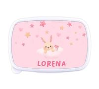 LolaPix Cestini per il pranzo per bambini. Scatola per la merenda del bambino. Bambini della scuola. Regali personalizzati. Privo di BPA, filati e metalli pesanti. Nuvole di coniglietto