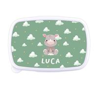 LolaPix Contenitore per il pranzo per bambini. Scatola per la merenda del bambino. Bambini della scuola. Regali personalizzati. Privo di BPA, filati e metalli pesanti. Nuvole di rinoceronte