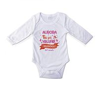 LolaPix Festa della mamma del corpo. Corpo Bambino. Body personalizzato con nome. Bambino, ragazzo, ragazza. Mamelucco. Manichino. Manica lunga. Regali personalizzati. Taglie da 0 a 18 mesi.