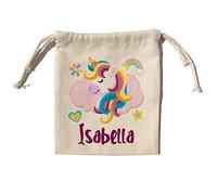 LolaPix Sacchetto per la merenda personalizzato con nome. Borsa per il rientro a scuola per bambini o bambine. Borsa per la merenda per bambini. Varie dimensioni. Unicorno sorridente