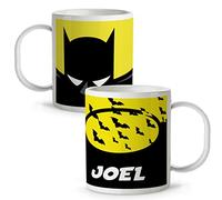 LolaPix Tazza in plastica personalizzata per supereroi con nome. Regalo Geek. Ritorno a scuola. Vari disegni e colori interni. PIPISTRELLO