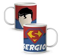 LolaPix Tazza in plastica personalizzata per supereroi con nome. Regalo Geek. Ritorno a scuola. Vari disegni e colori interni. Super man